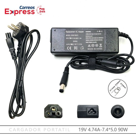 Adaptador Carregador HP 90W 19V 4,74A 7.4x5.0mm