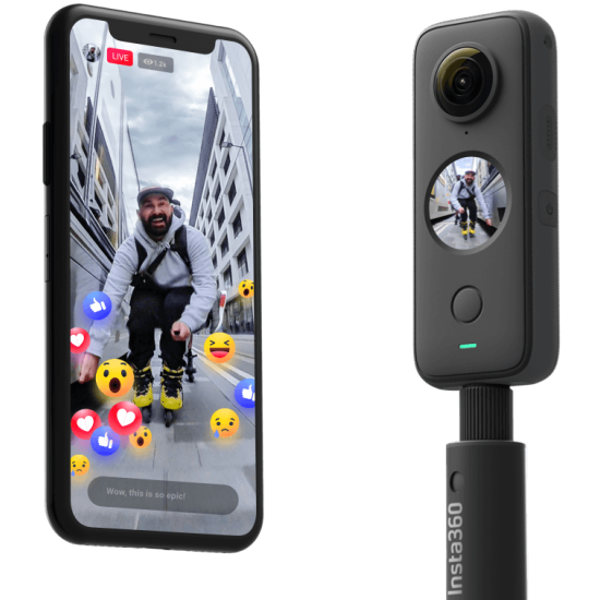 Insta360 One X2 Câmera Desportiva de Bolso, ActionCam 5,7K tela sensível ao toque 360° à prova d'água, A+