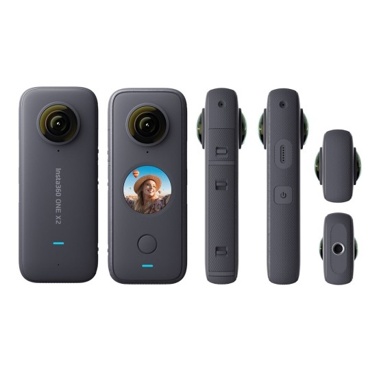 Insta360 One X2 Câmera Desportiva de Bolso, ActionCam 5,7K tela sensível ao toque 360° à prova d'água, A+