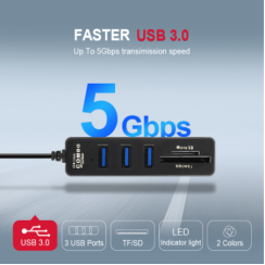 Multiplicador HUB USB 3.0 e Leitor Micro SD e SD (HC)