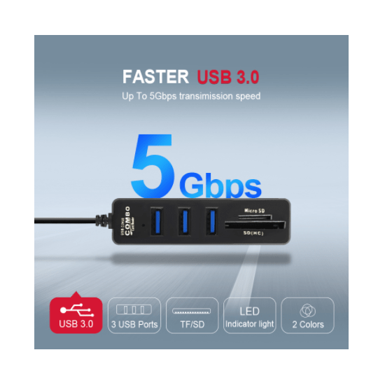 Multiplicador HUB USB 3.0 e Leitor Micro SD e SD (HC)