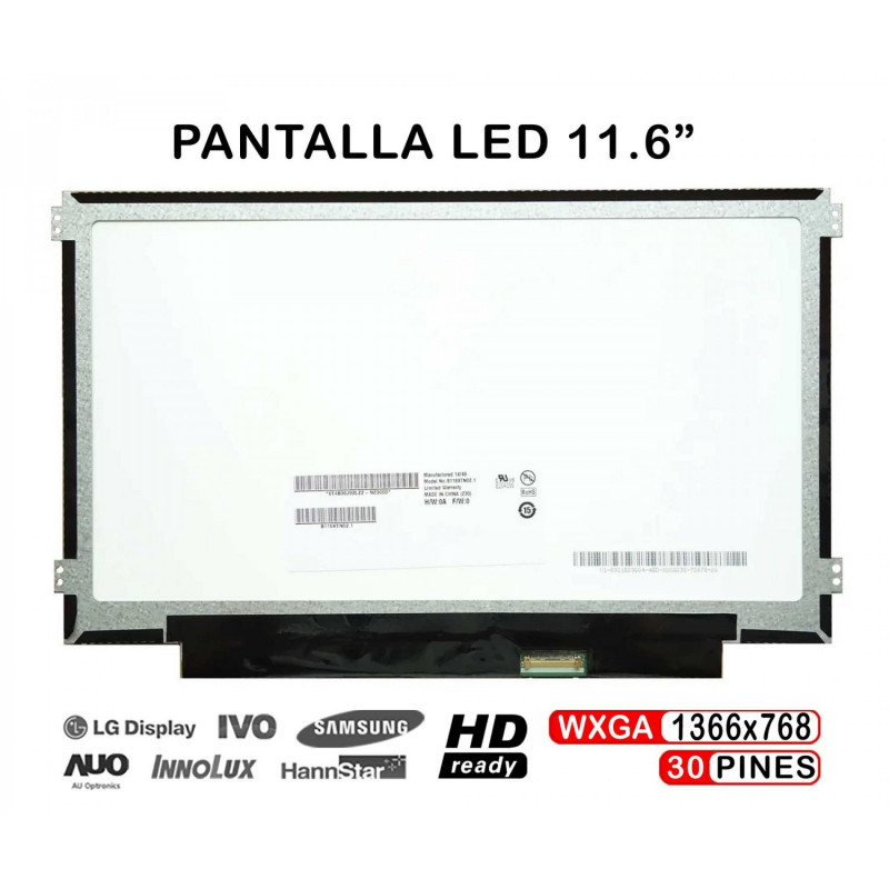 TELA LED DE 11,6" PARA PORTÁTIL B116XTN02.1 N116BGE-EA2 B116XTN01.0