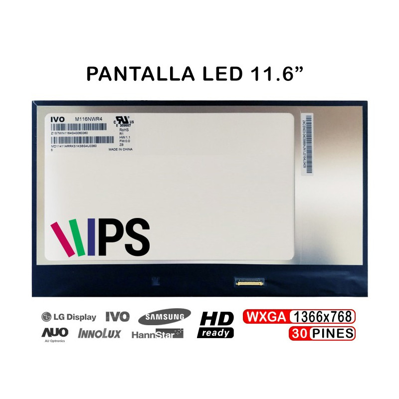 TELA LED DE 11,6" PARA NOTEBOOK M116NWR4 R1 1366X768 30 PINOS IPS