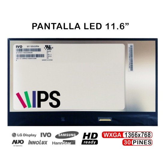 TELA LED DE 11,6" PARA NOTEBOOK M116NWR4 R1 1366X768 30 PINOS IPS