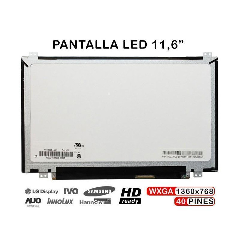 TELA LED DE 11,6" PARA PORTÁTIL N116BGE-L41 N116BGE-L42 B116XW03 V.2