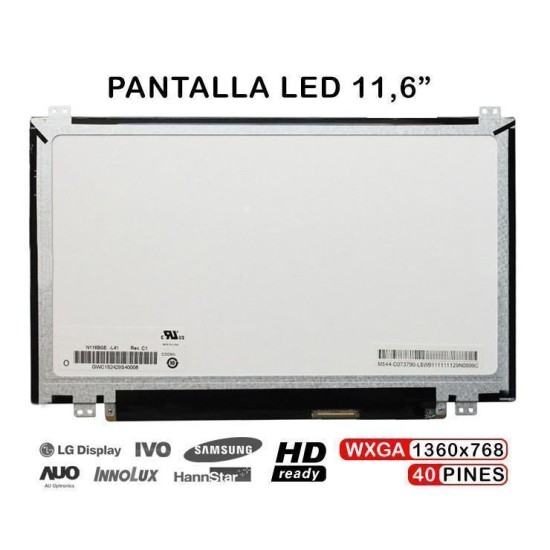 TELA LED DE 11,6" PARA PORTÁTIL N116BGE-L41 N116BGE-L42 B116XW03 V.2