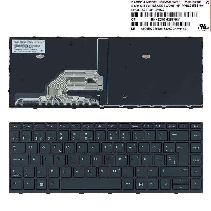 TECLADO PARA PORTÁTIL HP PROBOOK 430 G5 440 G5 445 G5 PRETO COM MOLDURA