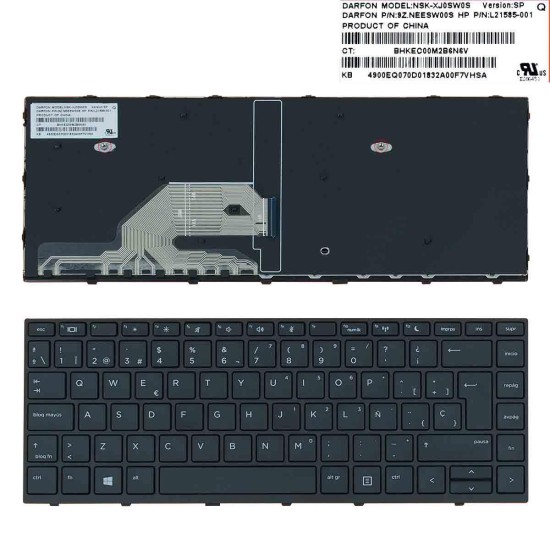 TECLADO PARA PORTÁTIL HP PROBOOK 430 G5 440 G5 445 G5 PRETO COM MOLDURA