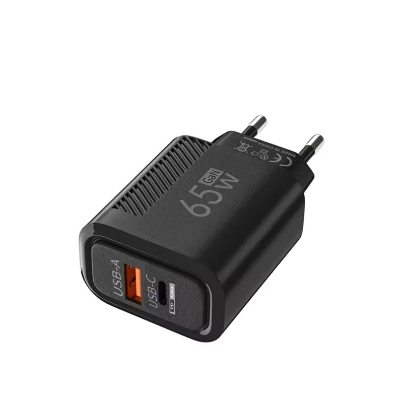 Carregador USB-C GaN 65W 65W | Carregamento rápido PD + QC3.0 de porta dupla