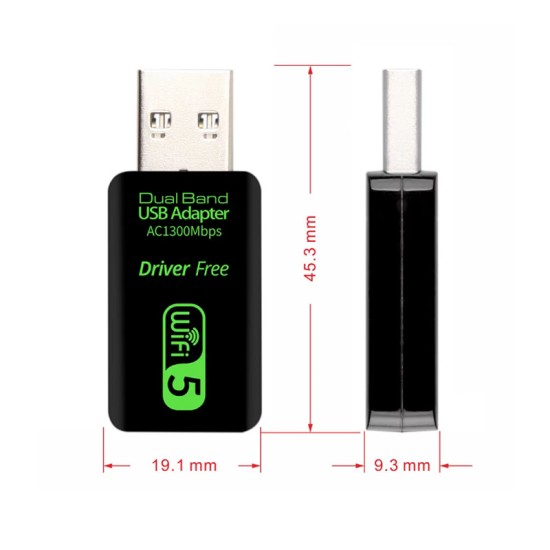 Adaptador USB WiFi AC1300 Dual Band · 5GHz Alta Velocidade