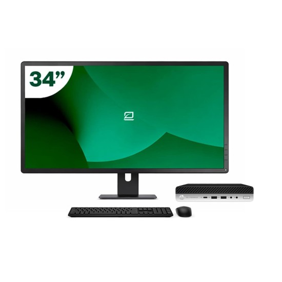 Pack HP 800 G5 Mini i5 9500T + Monitor 34" + Teclado/Rato + WiFi USB