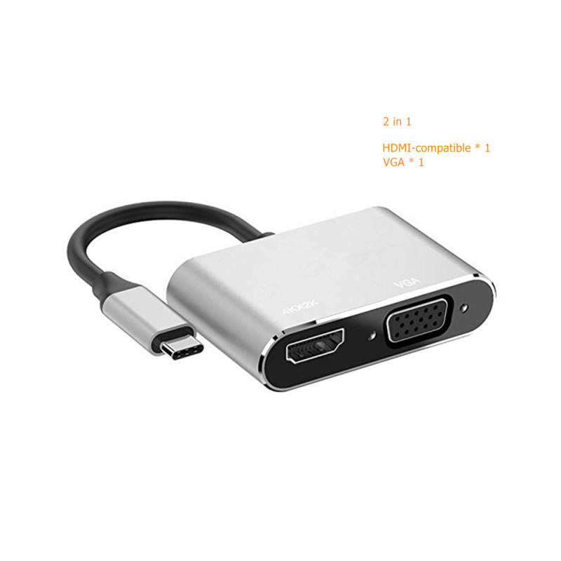 Adaptador conversor tipo C para HDMI e VGA 4K HDMI-Adaptador USB C 3,0 VGA, Novo