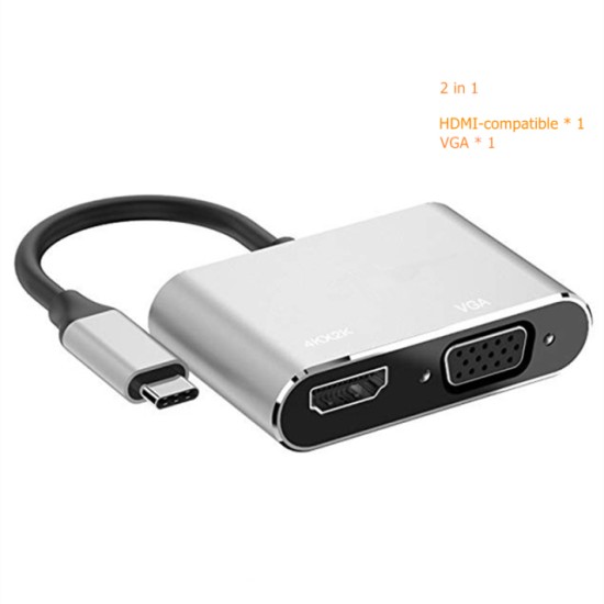 Adaptador conversor tipo C para HDMI e VGA 4K HDMI-Adaptador USB C 3,0 VGA, Novo