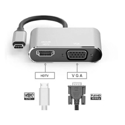 Adaptador conversor tipo C para HDMI e VGA 4K HDMI-Adaptador USB C 3,0 VGA, Novo