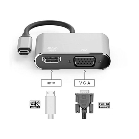 Adaptador conversor tipo C para HDMI e VGA 4K HDMI-Adaptador USB C 3,0 VGA, Novo
